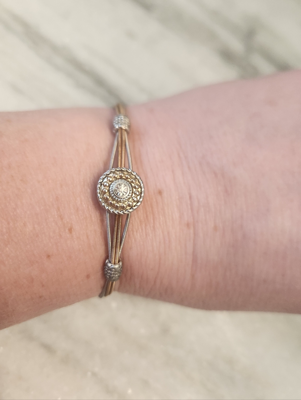 Beautiful Unique Two-Tone Wire Bracelet, Made From Guitar Strings, Gold & Silver